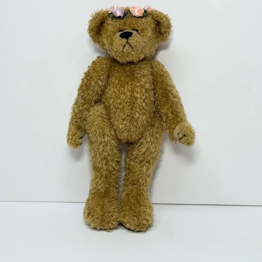 Ty Attic Treasure 1993 Tan Teddy Bear with Rose Flower Crown Plush Toy Decor